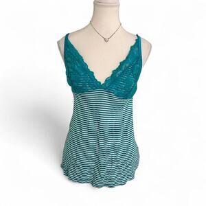 Guess Vintage Baby Doll Laced Striped Tank Top Detailed Cami Size Large